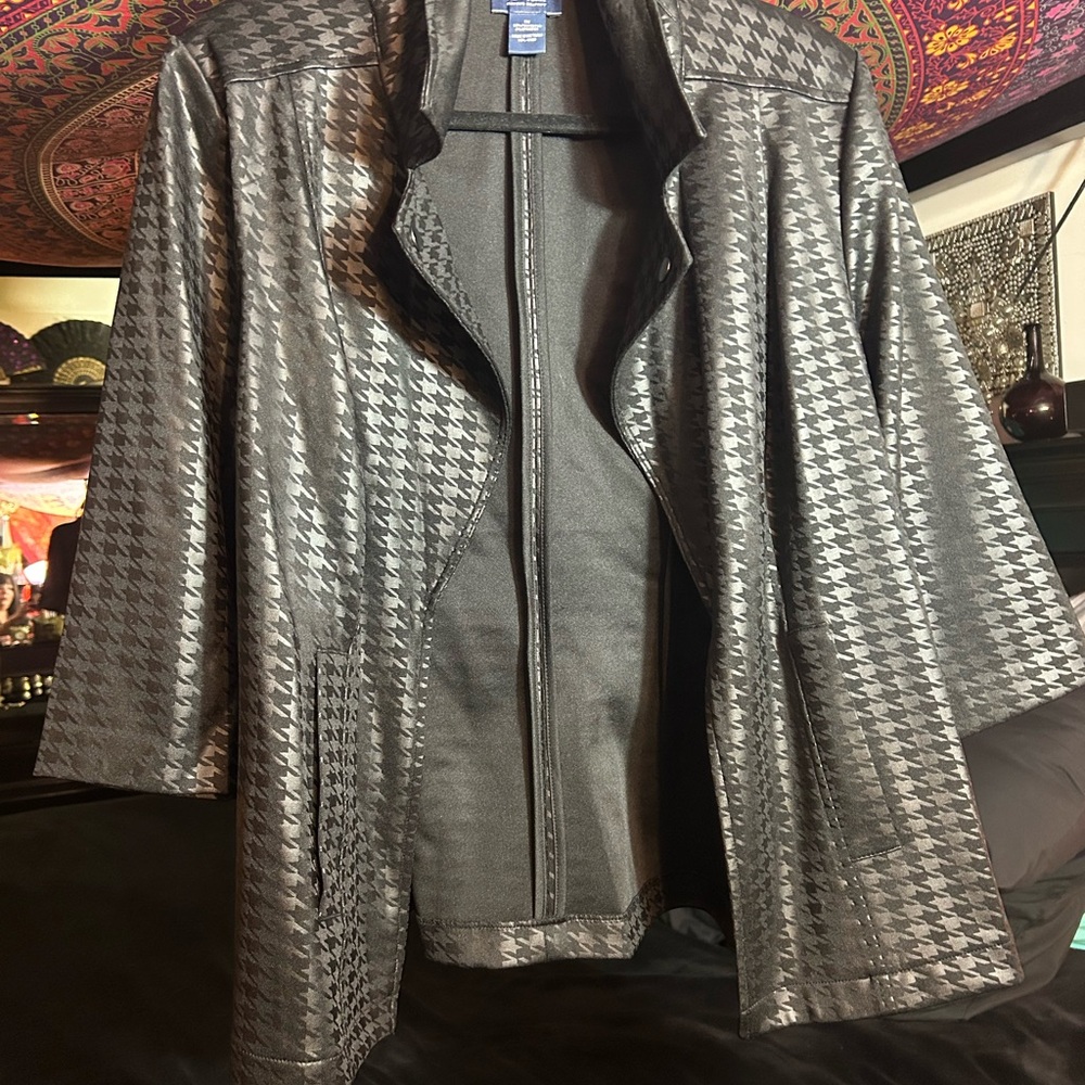 New York & Company Gray Houndstooth Blazer